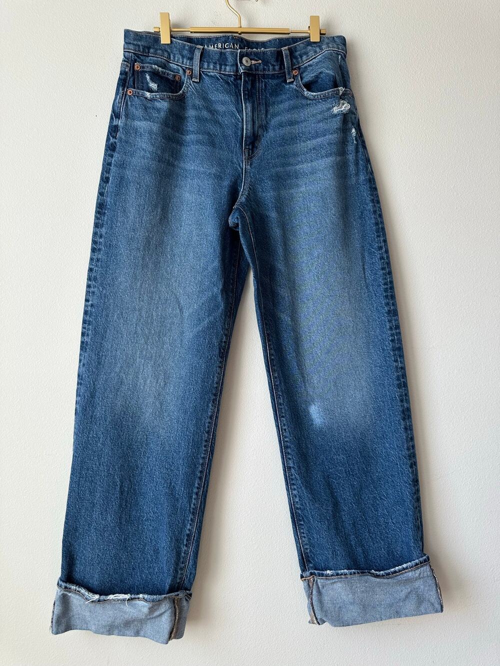 American Eagle Stovepipe Cropped Jeans Size 10 High Rise Wide Leg Cuffed Denim
